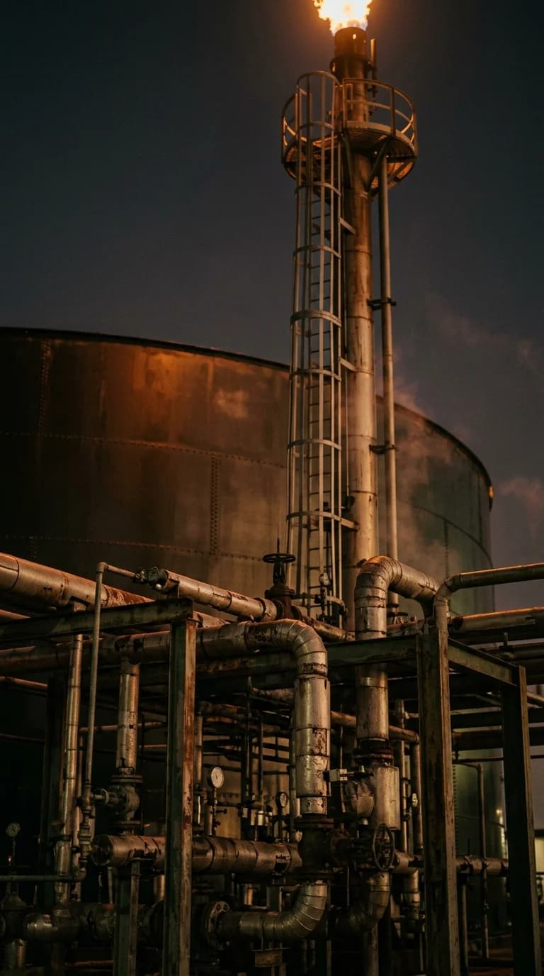 Flare stack and storage tanks - Port Arthur refinery plant