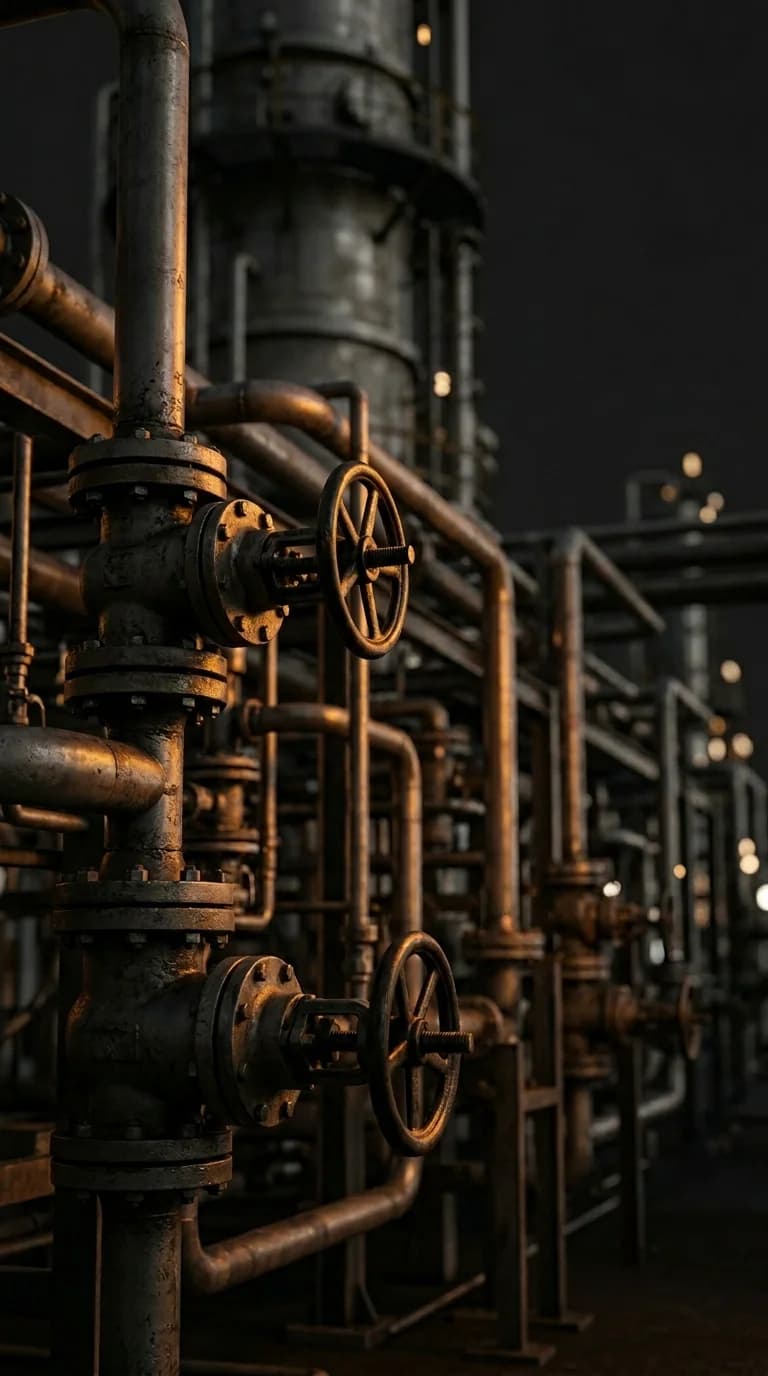 Refinery pipe rack and industrial valves - Texas City petrochemical facility